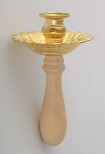 3370039 Подсвечник ручной для служебной свечи, латунь,дерево