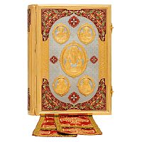 3450096 Евангелие 360*240 напрестольное №9 крышки частичное золочение эмаль (с закладкой)
